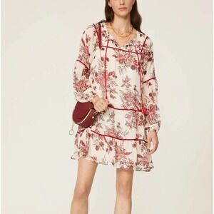 Great Jones Floral Sheer Lined Shift Dress Womens S Cream Burgundy Boho Festival